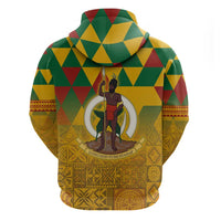 Melanesian Vanuatu Zip Hoodie With Tapa Tribal Pattern and Triangle Geometric Tricolor - Polynesian Pride