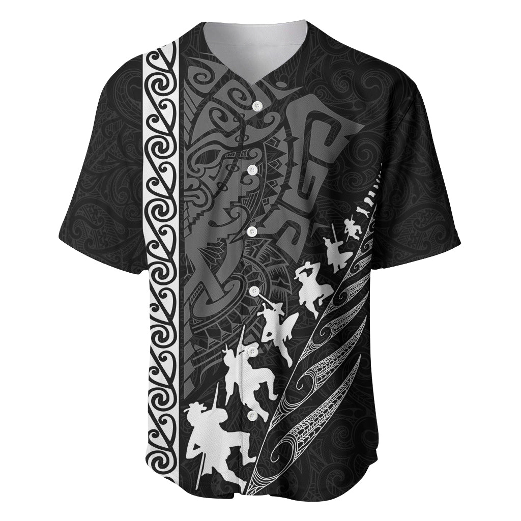 New Zealand Rugby Baseball Jersey Haka Dance Tribal God Mask Maori Pattern LT03 Black - Polynesian Pride