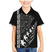 New Zealand Rugby Family Matching Mermaid Dress and Hawaiian Shirt Haka Dance Tribal God Mask Maori Pattern LT03 Son's Shirt Black - Polynesian Pride