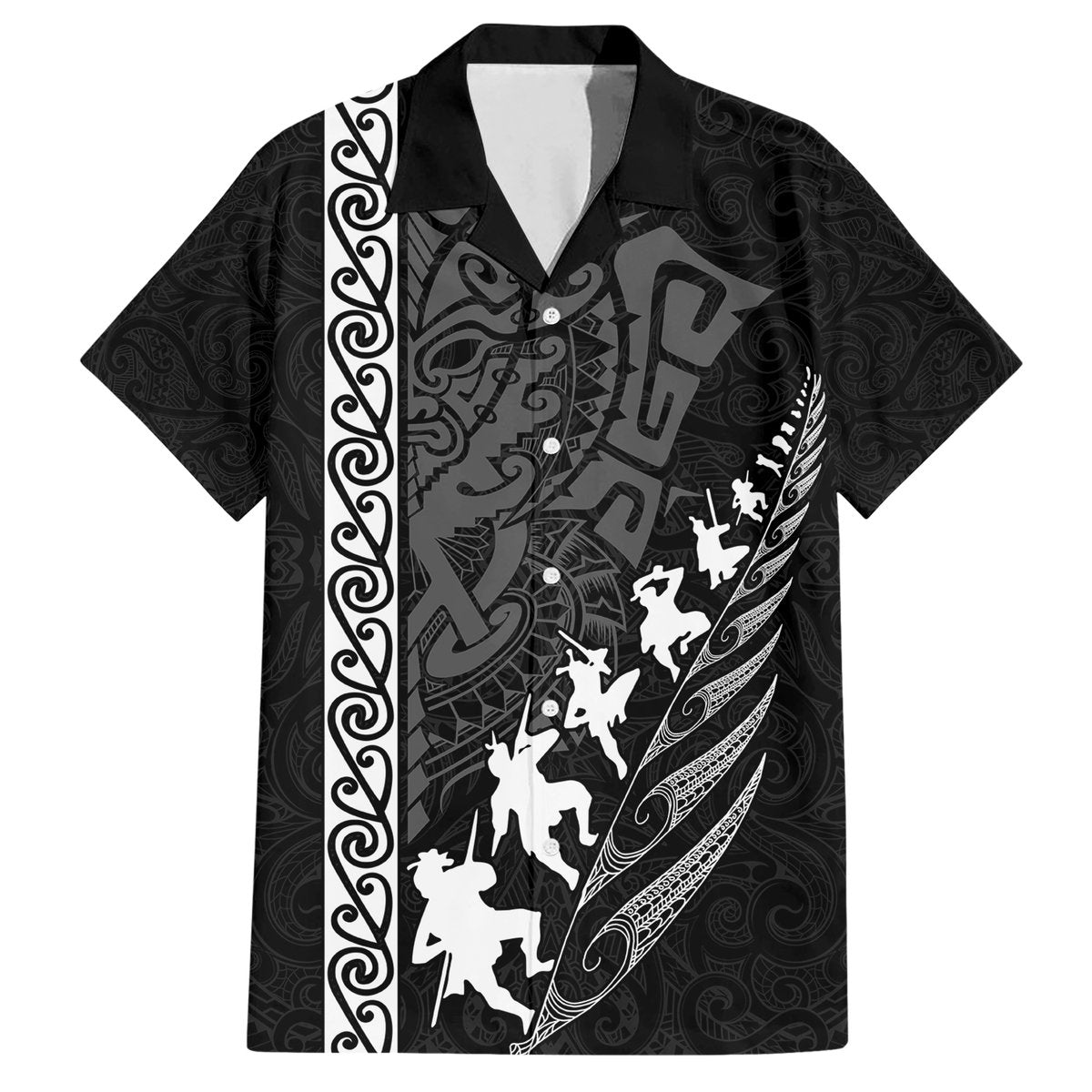 New Zealand Rugby Hawaiian Shirt Haka Dance Tribal God Mask Maori Pattern LT03 Black - Polynesian Pride