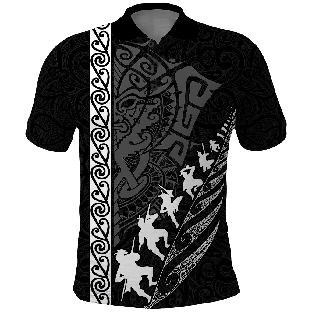 New Zealand Rugby Polo Shirt Haka Dance Tribal God Mask Maori Pattern LT03 Black - Polynesian Pride