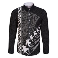 Custom New Zealand Rugby Family Matching Mermaid Dress and Hawaiian Shirt Haka Dance Tribal God Mask Maori Pattern LT03 Dad's Shirt - Long Sleeve Black - Polynesian Pride