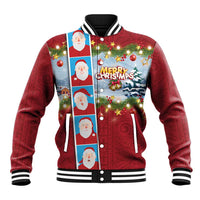 Merry Christmas Baseball Jacket Funny Santa Claus Cards Photo and Polynesian Pattern Red Color LT03 Unisex Red - Polynesian Pride