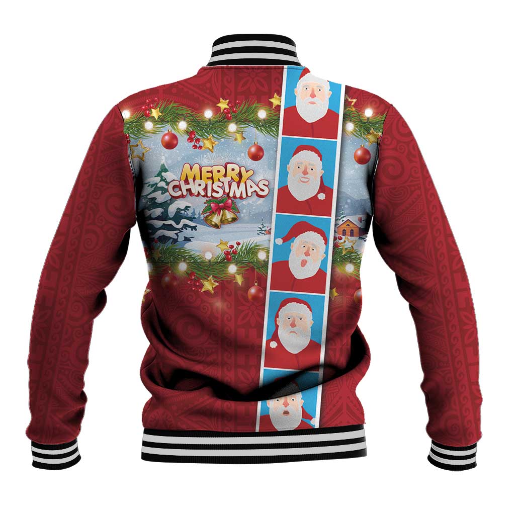 Merry Christmas Baseball Jacket Funny Santa Claus Cards Photo and Polynesian Pattern Red Color LT03 - Polynesian Pride