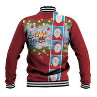 Merry Christmas Baseball Jacket Funny Santa Claus Cards Photo and Polynesian Pattern Red Color LT03 - Polynesian Pride