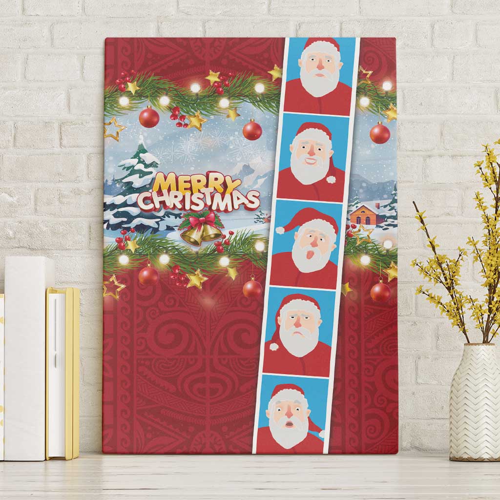 Merry Christmas Canvas Wall Art Funny Santa Claus Cards Photo and Polynesian Pattern Red Color