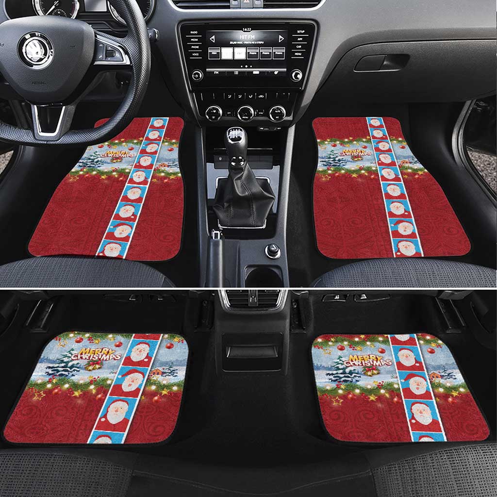 Merry Christmas Car Mats Funny Santa Claus Cards Photo and Polynesian Pattern Red Color