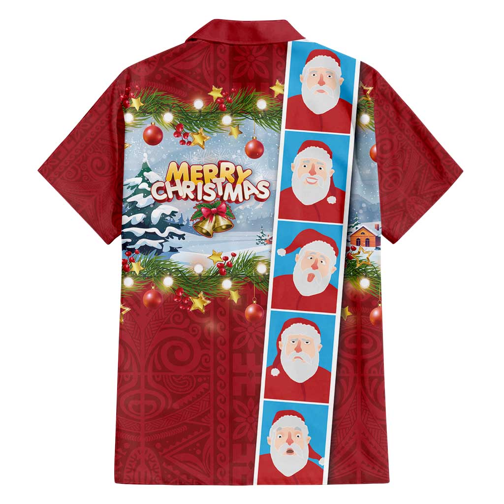 Merry Christmas Family Matching Long Sleeve Bodycon Dress and Hawaiian Shirt Funny Santa Claus Cards Photo and Polynesian Pattern Red Color LT03 - Polynesian Pride