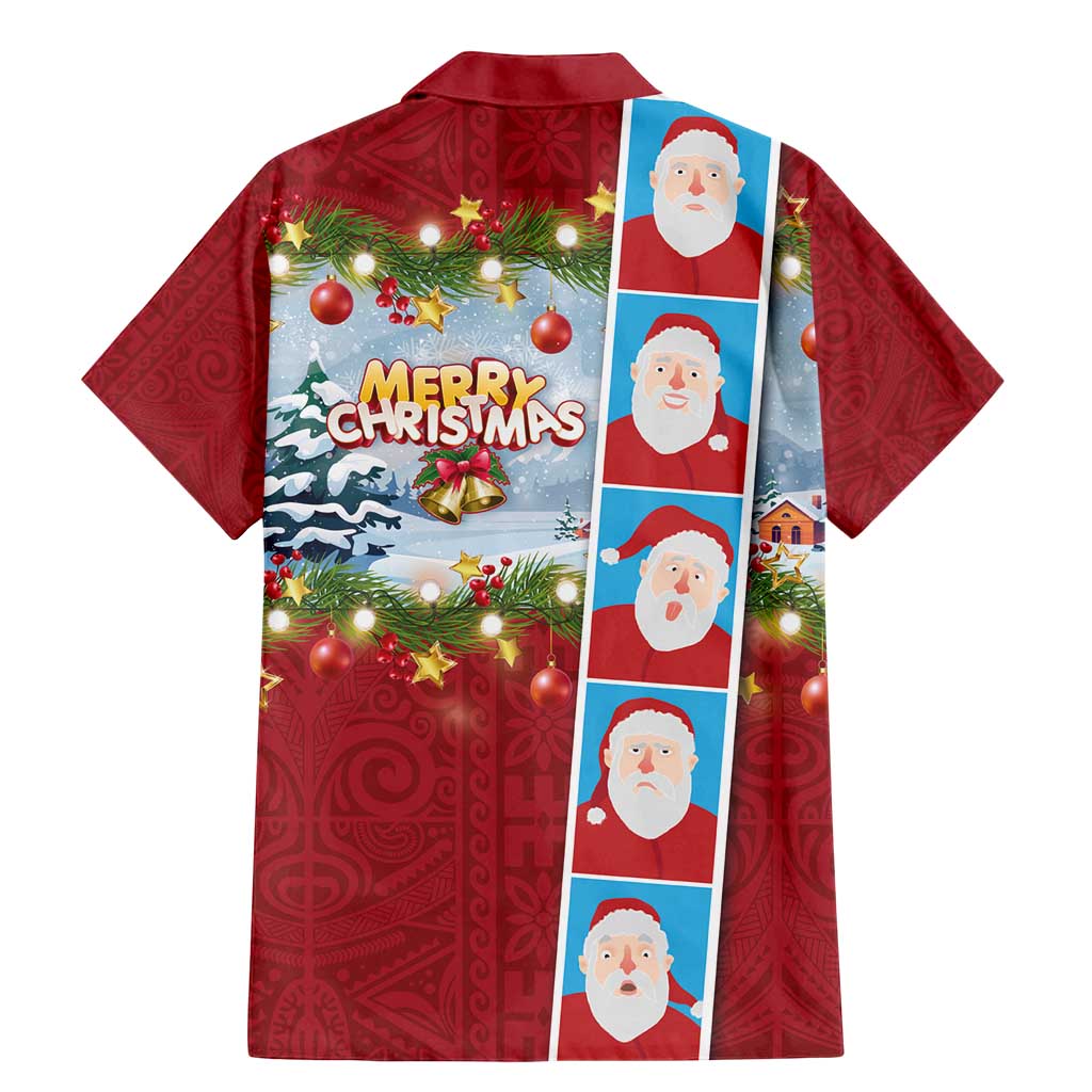 Merry Christmas Family Matching Mermaid Dress and Hawaiian Shirt Funny Santa Claus Cards Photo and Polynesian Pattern Red Color LT03 - Polynesian Pride