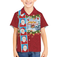 Merry Christmas Family Matching Off Shoulder Maxi Dress and Hawaiian Shirt Funny Santa Claus Cards Photo and Polynesian Pattern Red Color LT03 Son's Shirt Red - Polynesian Pride