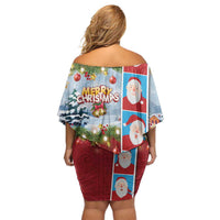 Merry Christmas Family Matching Off Shoulder Short Dress and Hawaiian Shirt Funny Santa Claus Cards Photo and Polynesian Pattern Red Color LT03 - Polynesian Pride