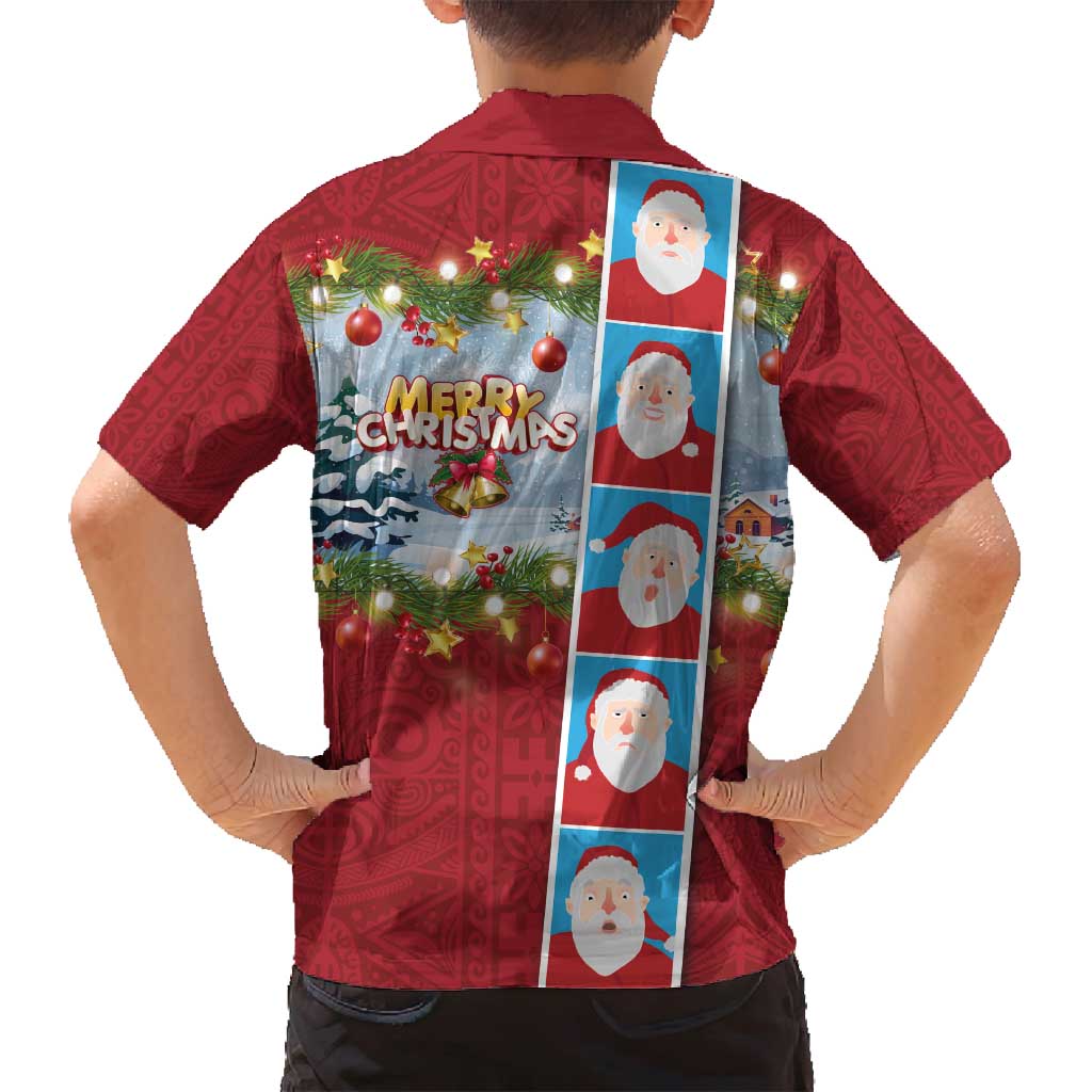 Merry Christmas Family Matching Summer Maxi Dress and Hawaiian Shirt Funny Santa Claus Cards Photo and Polynesian Pattern Red Color LT03 - Polynesian Pride
