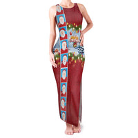 Merry Christmas Family Matching Tank Maxi Dress and Hawaiian Shirt Funny Santa Claus Cards Photo and Polynesian Pattern Red Color LT03 Mom's Dress Red - Polynesian Pride