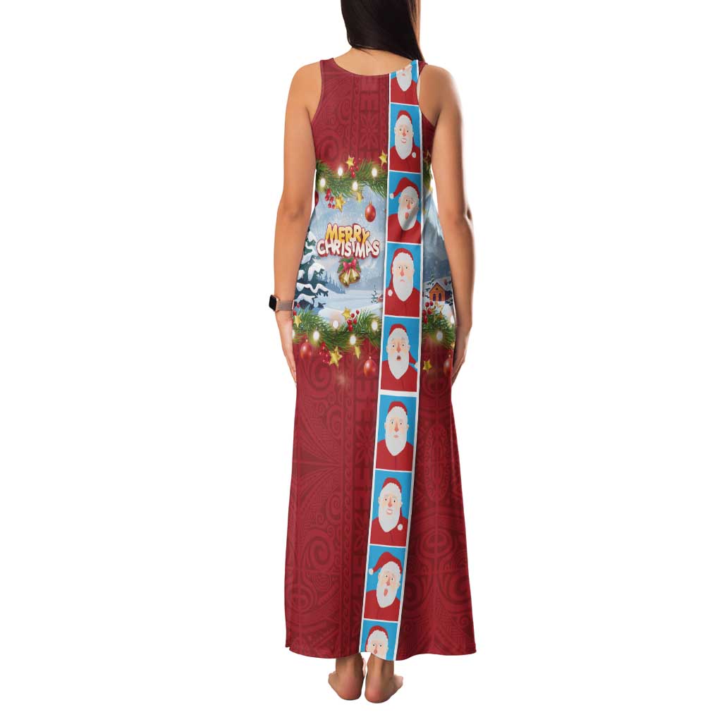 Merry Christmas Family Matching Tank Maxi Dress and Hawaiian Shirt Funny Santa Claus Cards Photo and Polynesian Pattern Red Color LT03 - Polynesian Pride