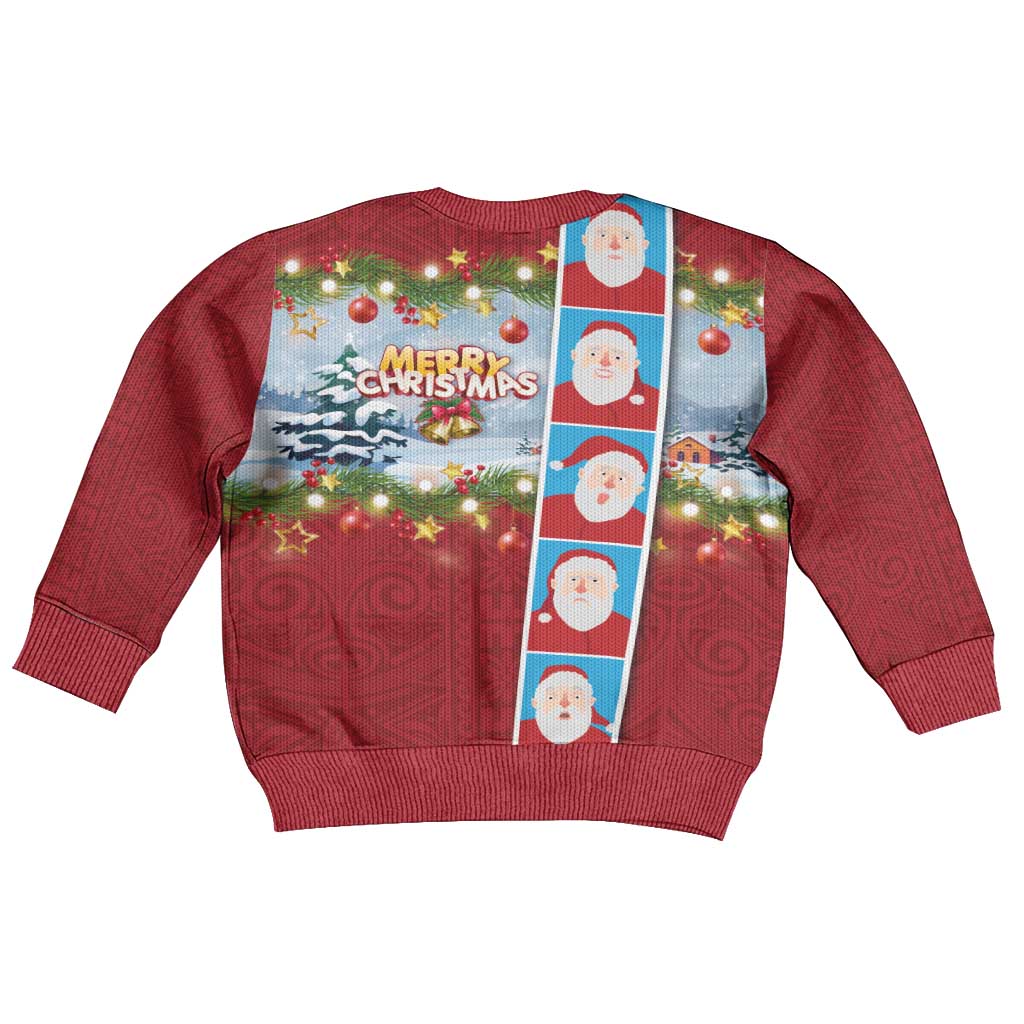 Merry Christmas Kid Ugly Christmas Sweater Funny Santa Claus Cards Photo and Polynesian Pattern Red Color LT03 - Polynesian Pride