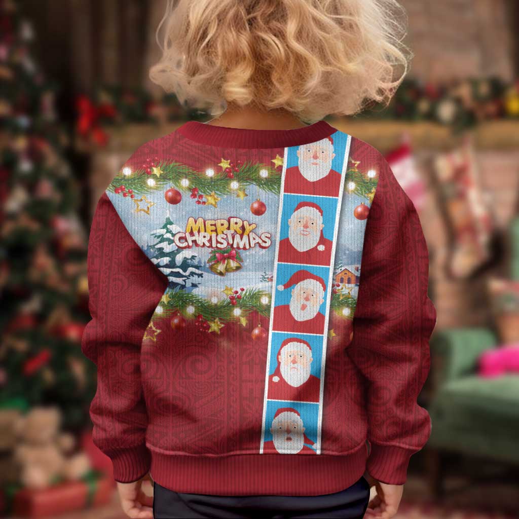Merry Christmas Kid Ugly Christmas Sweater Funny Santa Claus Cards Photo and Polynesian Pattern Red Color LT03 - Polynesian Pride