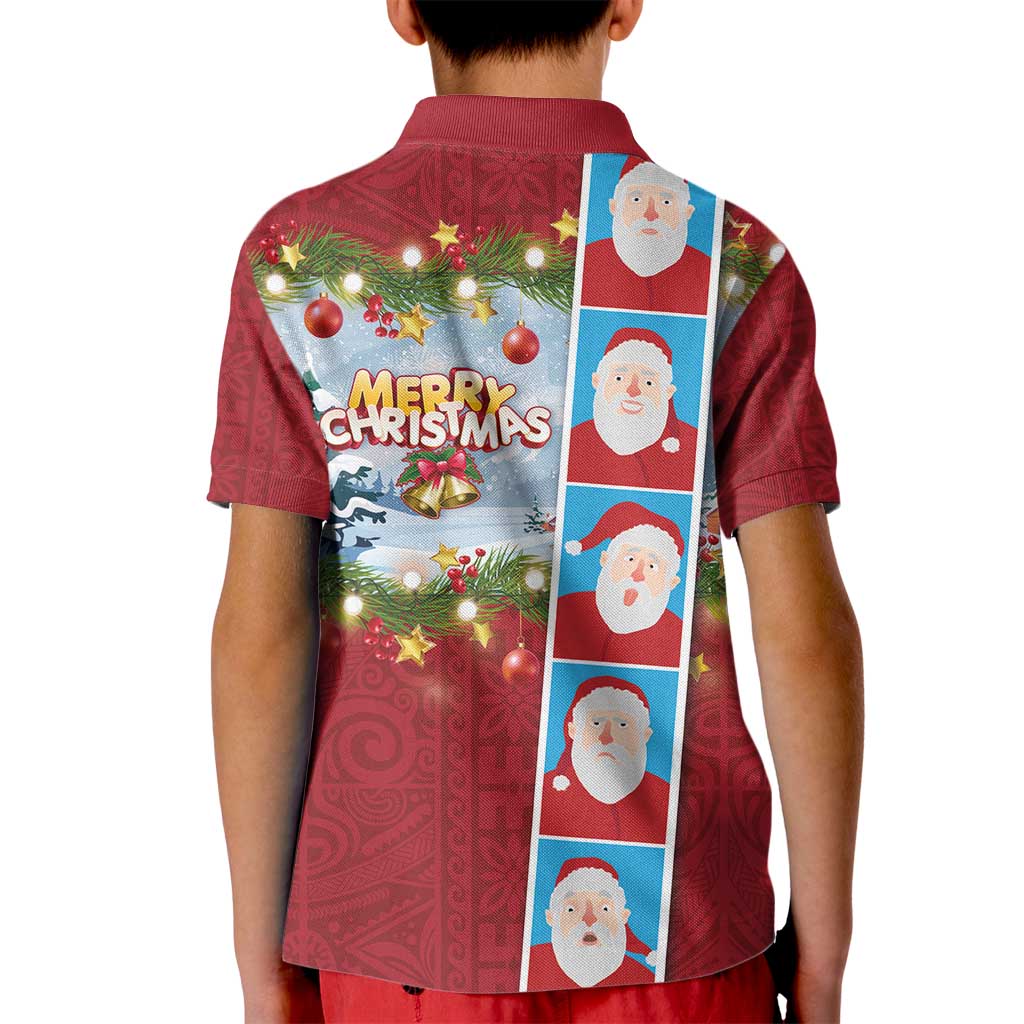 Merry Christmas Kid Polo Shirt Funny Santa Claus Cards Photo and Polynesian Pattern Red Color LT03 - Polynesian Pride