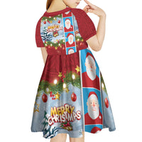 Merry Christmas Kid Short Sleeve Dress Funny Santa Claus Cards Photo and Polynesian Pattern Red Color LT03 - Polynesian Pride