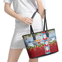 Merry Christmas Leather Tote Bag Funny Santa Claus Cards Photo and Polynesian Pattern Red Color LT03 - Polynesian Pride
