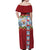 Merry Christmas Off Shoulder Maxi Dress Funny Santa Claus Cards Photo and Polynesian Pattern Red Color