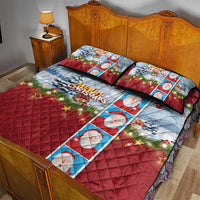 Merry Christmas Quilt Bed Set Funny Santa Claus Cards Photo and Polynesian Pattern Red Color