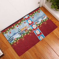 Merry Christmas Rubber Doormat Funny Santa Claus Cards Photo and Polynesian Pattern Red Color