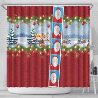 Merry Christmas Shower Curtain Funny Santa Claus Cards Photo and Polynesian Pattern Red Color LT03 - Polynesian Pride