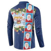 Merry Christmas Button Sweatshirt Funny Santa Claus Cards Photo and Polynesian Pattern Blue Color LT03 - Polynesian Pride