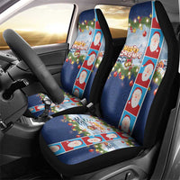 Merry Christmas Car Seat Cover Funny Santa Claus Cards Photo and Polynesian Pattern Blue Color LT03