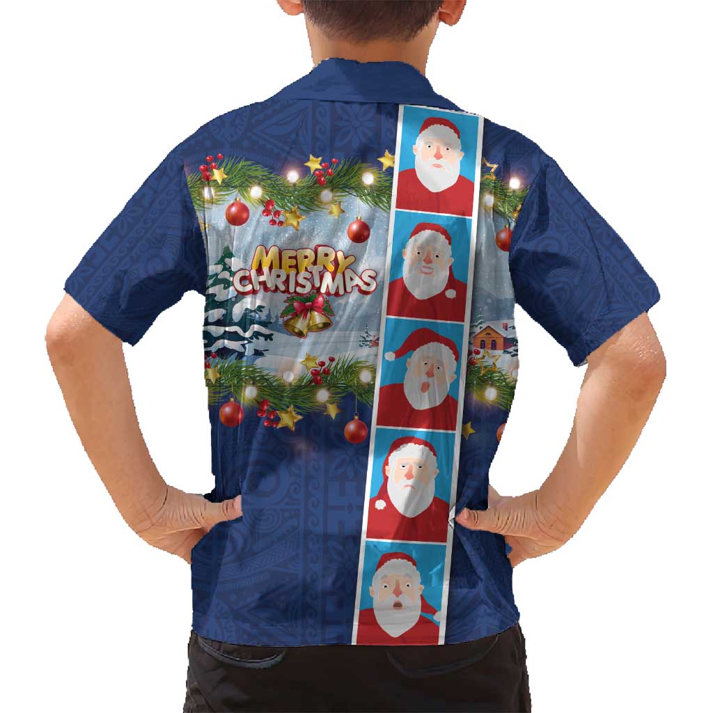 Merry Christmas Family Matching Off Shoulder Maxi Dress and Hawaiian Shirt Funny Santa Claus Cards Photo and Polynesian Pattern Blue Color LT03 - Polynesian Pride