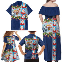 Merry Christmas Family Matching Off Shoulder Maxi Dress and Hawaiian Shirt Funny Santa Claus Cards Photo and Polynesian Pattern Blue Color LT03 - Polynesian Pride