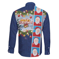 Merry Christmas Family Matching Off Shoulder Maxi Dress and Hawaiian Shirt Funny Santa Claus Cards Photo and Polynesian Pattern Blue Color LT03 - Polynesian Pride