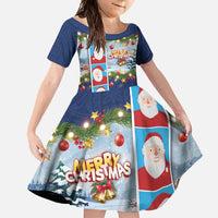 Merry Christmas Family Matching Summer Maxi Dress and Hawaiian Shirt Funny Santa Claus Cards Photo and Polynesian Pattern Blue Color LT03 Daughter's Dress Blue - Polynesian Pride
