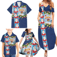 Merry Christmas Family Matching Summer Maxi Dress and Hawaiian Shirt Funny Santa Claus Cards Photo and Polynesian Pattern Blue Color LT03 - Polynesian Pride