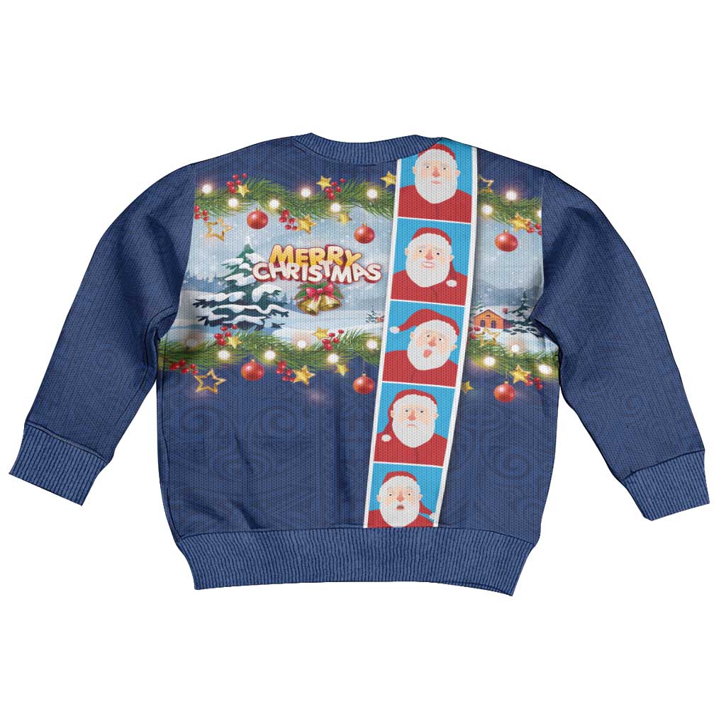 Merry Christmas Kid Ugly Christmas Sweater Funny Santa Claus Cards Photo and Polynesian Pattern Blue Color LT03 - Polynesian Pride