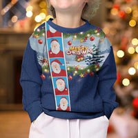 Merry Christmas Kid Ugly Christmas Sweater Funny Santa Claus Cards Photo and Polynesian Pattern Blue Color LT03 - Polynesian Pride
