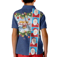 Merry Christmas Kid Polo Shirt Funny Santa Claus Cards Photo and Polynesian Pattern Blue Color LT03 - Polynesian Pride
