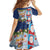 Merry Christmas Kid Short Sleeve Dress Funny Santa Claus Cards Photo and Polynesian Pattern Blue Color