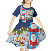 Merry Christmas Kid Short Sleeve Dress Funny Santa Claus Cards Photo and Polynesian Pattern Blue Color LT03 - Polynesian Pride
