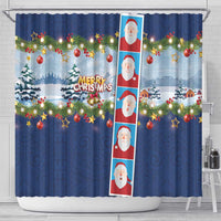 Merry Christmas Shower Curtain Funny Santa Claus Cards Photo and Polynesian Pattern Blue Color LT03 - Polynesian Pride
