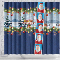 Merry Christmas Shower Curtain Funny Santa Claus Cards Photo and Polynesian Pattern Blue Color LT03 - Polynesian Pride