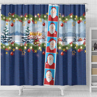 Merry Christmas Shower Curtain Funny Santa Claus Cards Photo and Polynesian Pattern Blue Color LT03 - Polynesian Pride