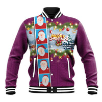 Merry Christmas Baseball Jacket Funny Santa Claus Cards Photo and Polynesian Pattern Pink Color