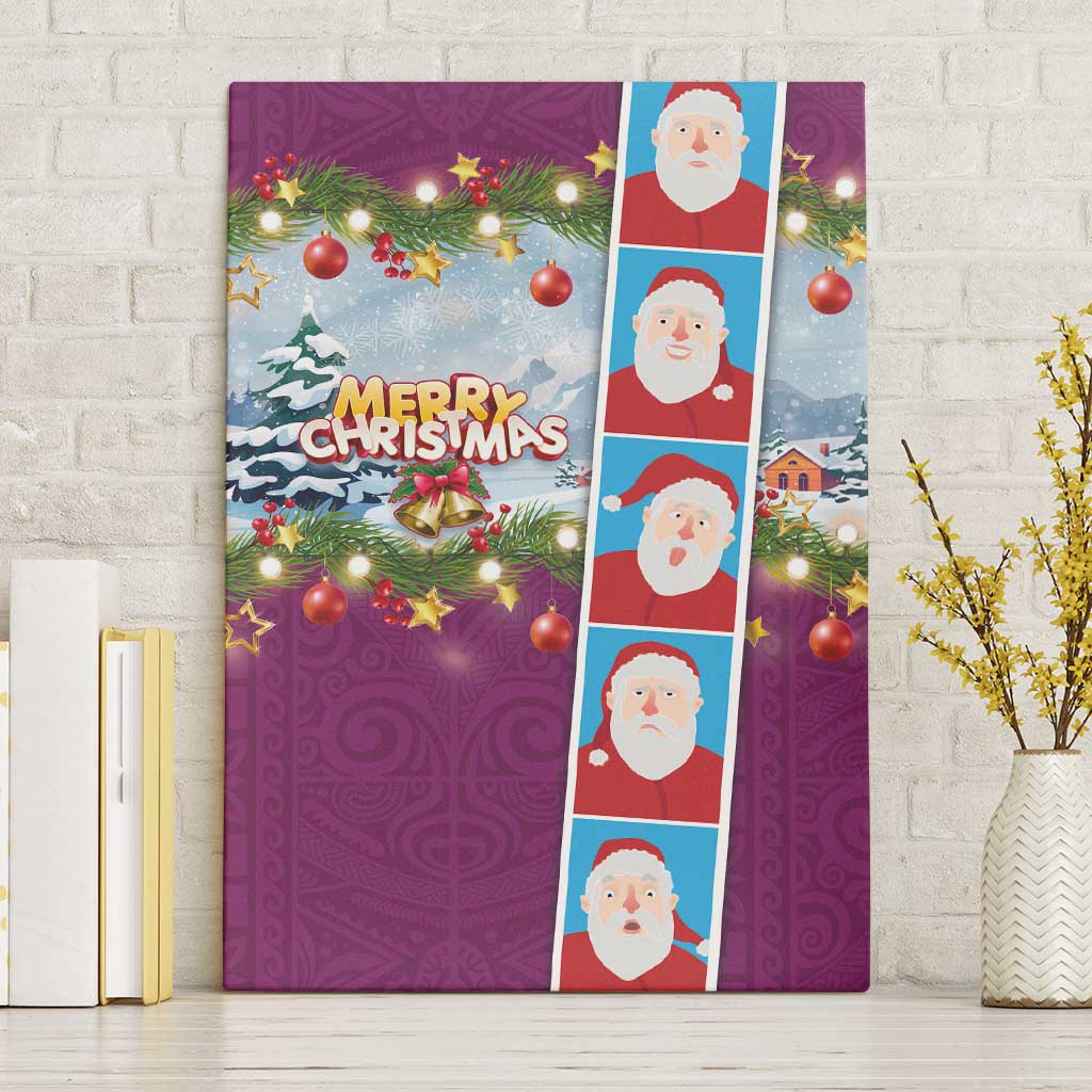 Merry Christmas Canvas Wall Art Funny Santa Claus Cards Photo and Polynesian Pattern Pink Color