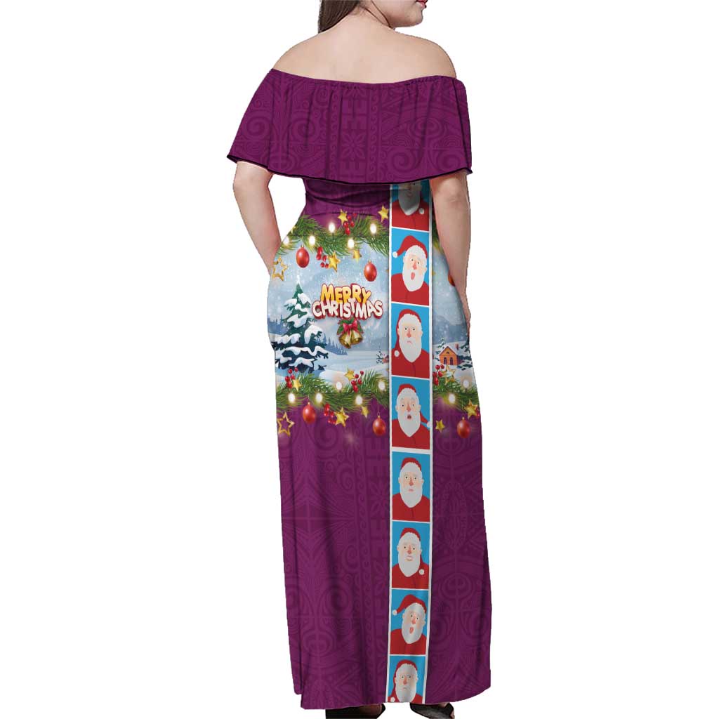 Merry Christmas Family Matching Off Shoulder Maxi Dress and Hawaiian Shirt Funny Santa Claus Cards Photo and Polynesian Pattern Pink Color LT03 - Polynesian Pride