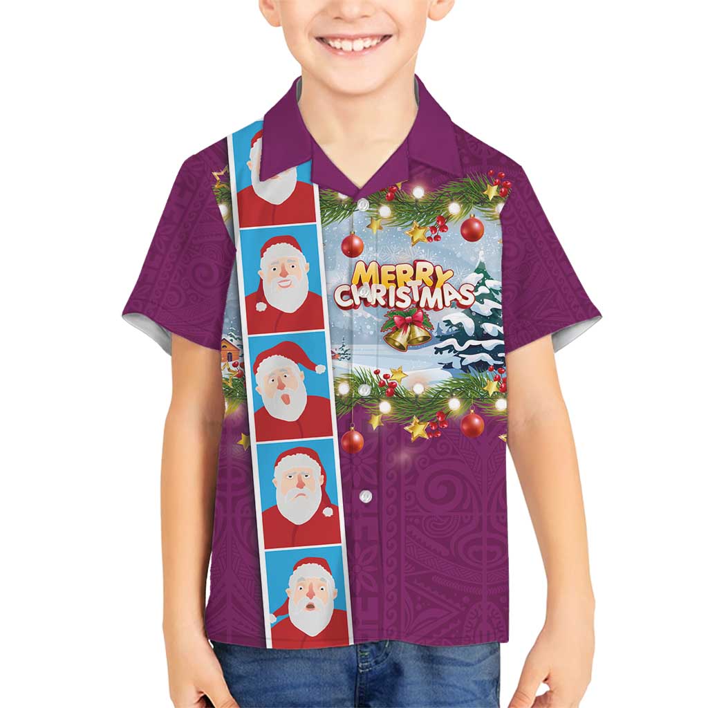 Merry Christmas Family Matching Off Shoulder Maxi Dress and Hawaiian Shirt Funny Santa Claus Cards Photo and Polynesian Pattern Pink Color LT03 Son's Shirt Pink - Polynesian Pride