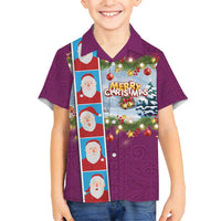 Merry Christmas Family Matching Off Shoulder Maxi Dress and Hawaiian Shirt Funny Santa Claus Cards Photo and Polynesian Pattern Pink Color LT03 Son's Shirt Pink - Polynesian Pride