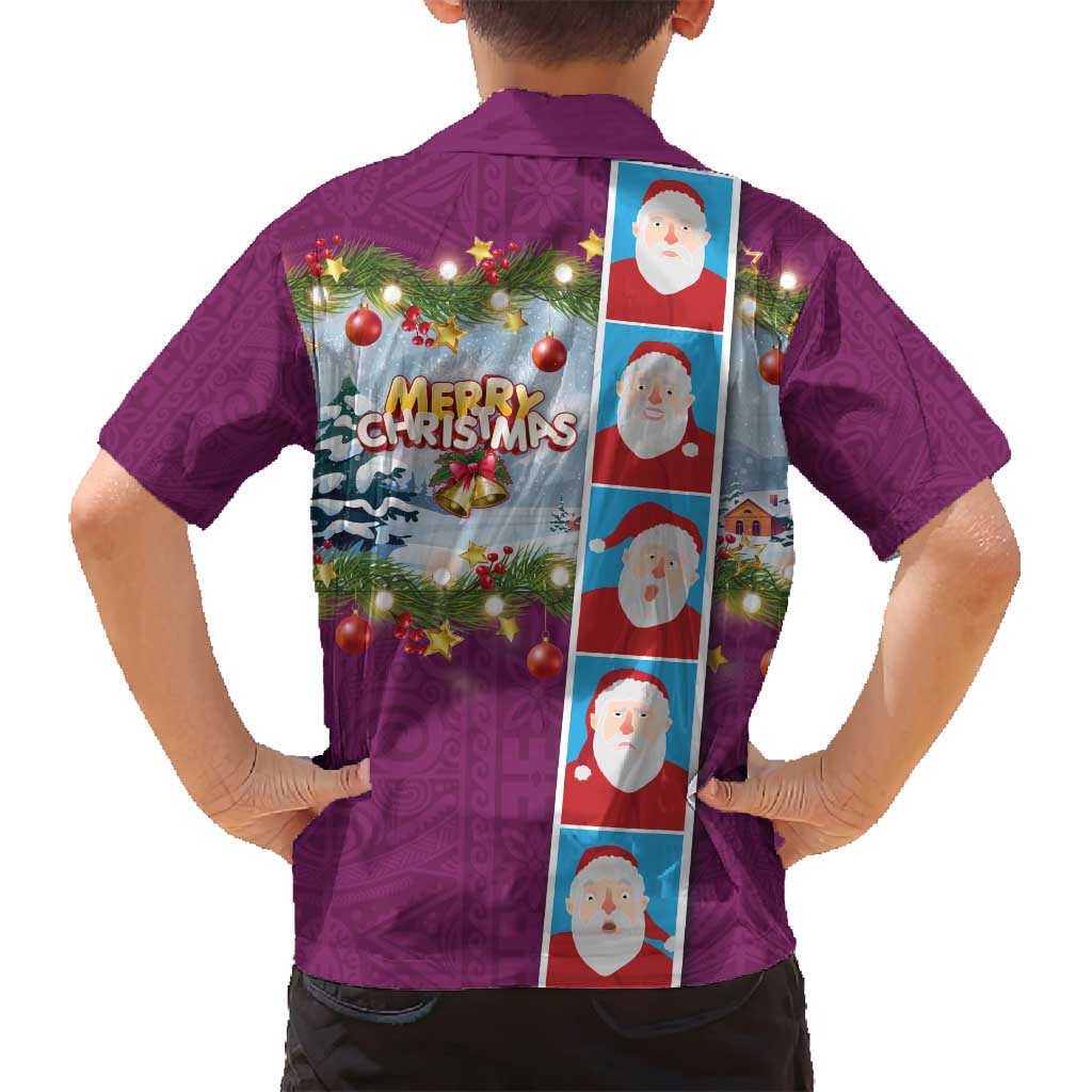 Merry Christmas Family Matching Off Shoulder Short Dress and Hawaiian Shirt Funny Santa Claus Cards Photo and Polynesian Pattern Pink Color LT03 - Polynesian Pride
