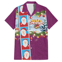 Merry Christmas Family Matching Off Shoulder Short Dress and Hawaiian Shirt Funny Santa Claus Cards Photo and Polynesian Pattern Pink Color LT03 Dad's Shirt - Short Sleeve Pink - Polynesian Pride