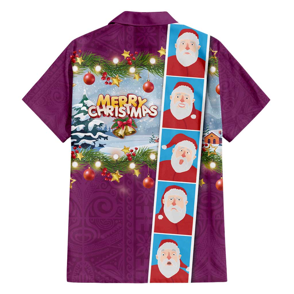 Merry Christmas Family Matching Off Shoulder Short Dress and Hawaiian Shirt Funny Santa Claus Cards Photo and Polynesian Pattern Pink Color LT03 - Polynesian Pride